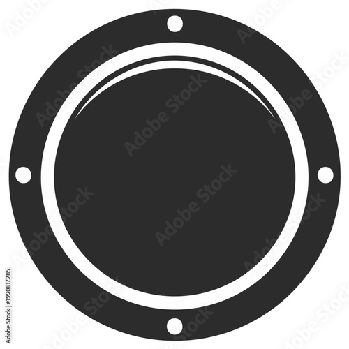 Round nautical window with four circles -  porthole isolated on white background, simple maritime themed graphic
