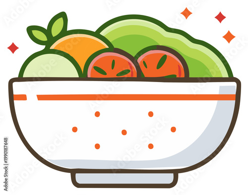 Fresh salad in a bowl with colorful fruits and vegetables and sparkling stars