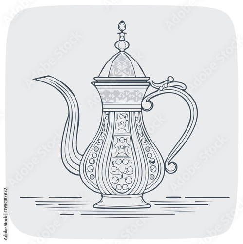 Elegant ornamental illustration of a traditional coffee pot design