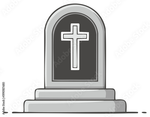 Simple cartoon gravestone with a cross symbol and steps illustration