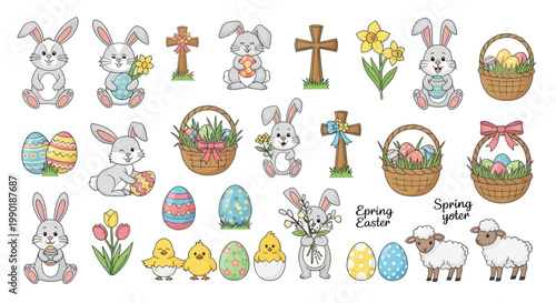 Cute Easter Bunny Collection: Eggs, Chicks, Lambs, Crosses, Flowers, Baskets