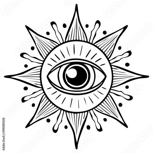 Eye of Providence Symbol with Sunburst Design in Black and White