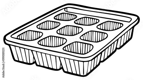 Disposable Egg Carton Illustration Black and White Outline Sketchy Style