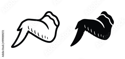 Hand drawn chicken wing vector icons, vintage sketch of fried poultry wings, black and white meat snack illustrations for restaurant menu design