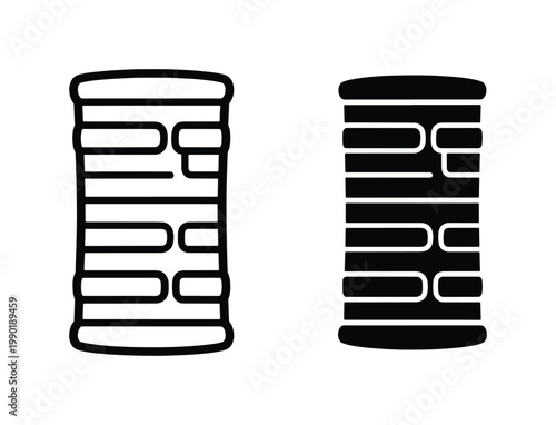 Minimalist hair roller vector icons, black outline and solid silhouette hair curler symbols, professional salon styling equipment graphics