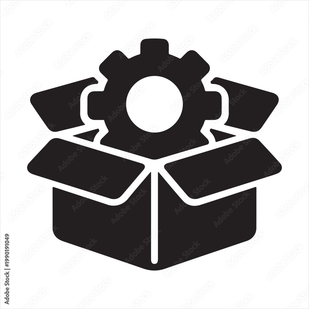 Fototapeta premium Product Setup and Installation Silhouette Icon with Open Box and Gear