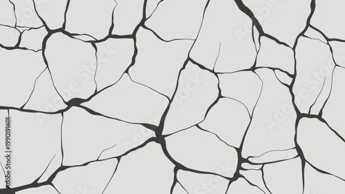 Cracked surface, black lines, white background fractured damaged dry earth dry ground