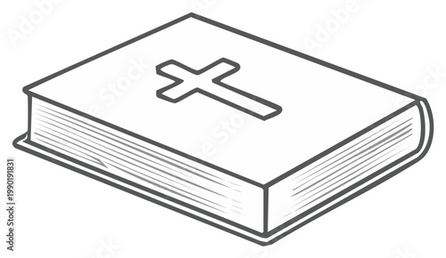 Holy Book Featuring Religious Cross Symbol Illustration Outlined Graphic