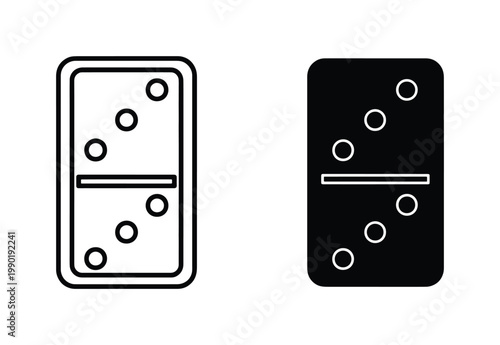 Minimalist domino tile vector icons, black and white board game pieces with three dots, classic gaming symbols for gambling and strategy concepts