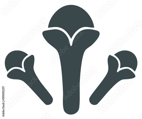 Stylized dark gray clove buds vector icon symbol representing aromatic spice and food ingredient