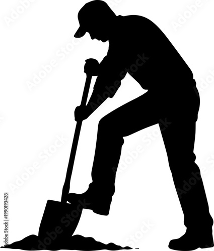 Black Silhouette of a Man Digging with a Shovel Gardener or Construction Worker Graphic