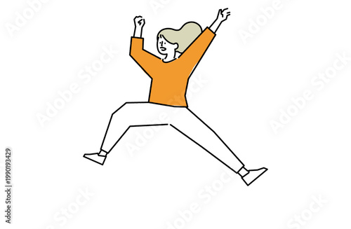 全力で飛び跳ねる女の子の線画イラスト