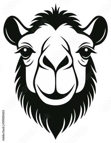 Stylized Black and White Camel Portrait Emblem