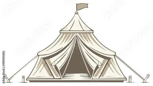 Vintage Circus Tent with Flag and Stakes Illustration