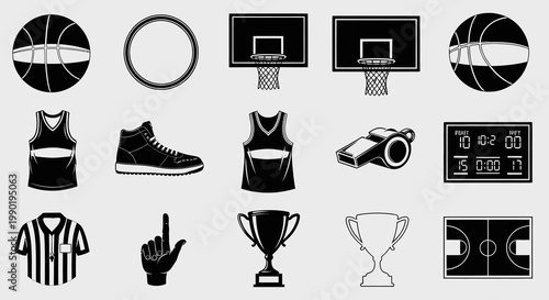 Basketball Sports Equipment and Championship Icon Set