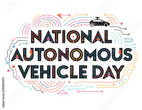 National Autonomous Vehicle Day Vector Illustration, Self Driving Car Technology Concept Design
