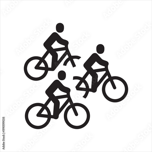 Group cycling team icon. Sport training and cycling competition concept. Monochrome black and white symbol