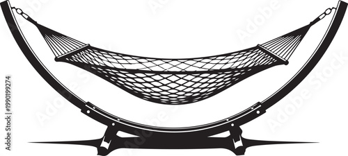 Black hammock on stand white background netting