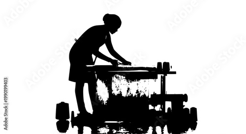 Tailor working meticulously on fabric using an industrial pressing machine