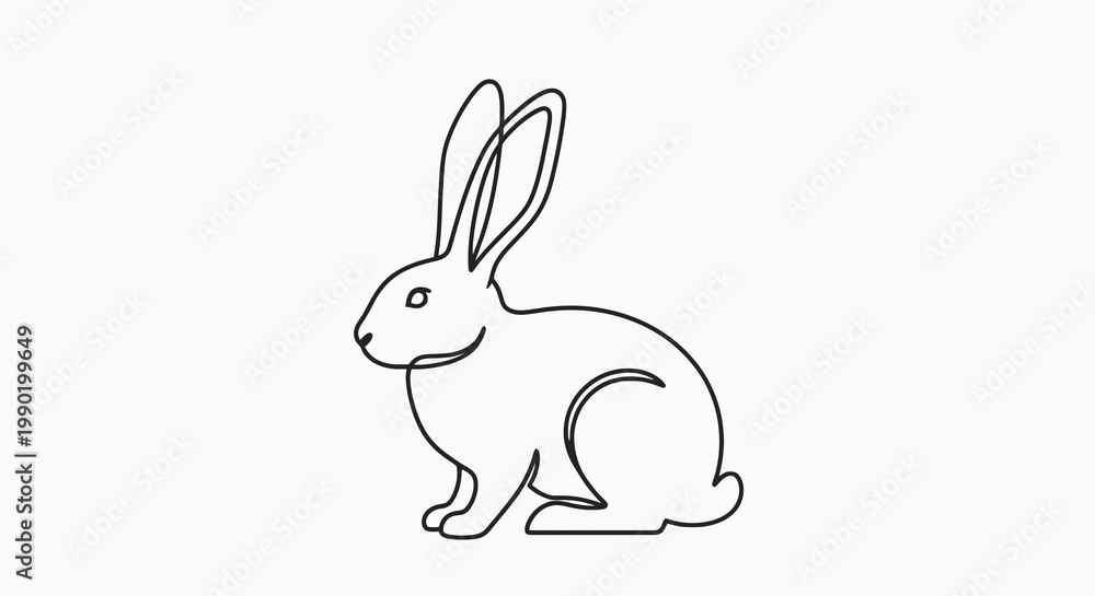 Obraz premium Line art illustration of a cute rabbit with long ears minimalist design against a plain backdrop for creative projects and Easter themes