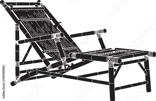 Black wicker deckchair with white highlights on plain rattan