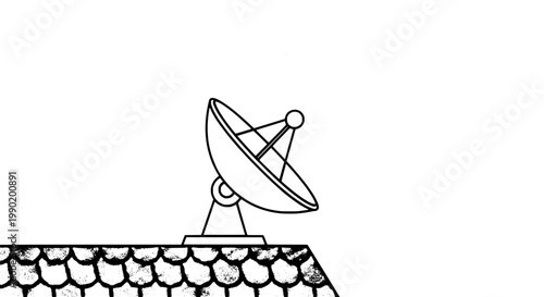 Satellite dish with parabolic antenna and feed horn icon, simple outline vector for communications network and technology apps