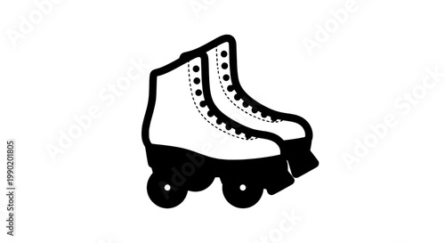 Roller skate icon with vintage silhouette, white boot and black wheels for retro streetwear style featuring sport accessory, leisure activity,