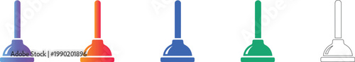 Plumbing Plunger Tool Icons in Various Styles vol 964