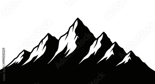 Snowy mountain peaks silhouette against white background rugged landscape graphic