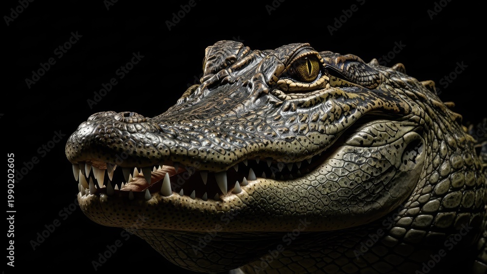 Fototapeta premium A close-up portrait of a crocodile with its mouth slightly open