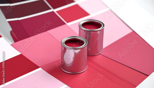 Two metallic paint cans on a color palette