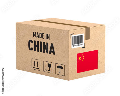 Made in China cardboard box on white background. Isolated 3D illustration