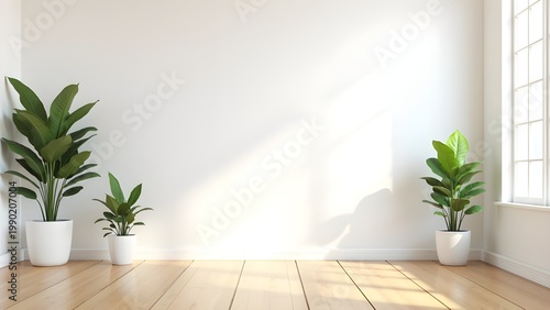Sunlit Empty Room with Window and Plain Wall