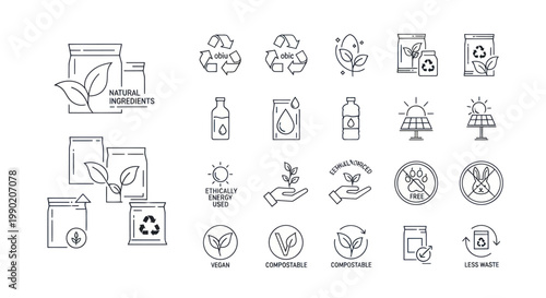 Eco-Friendly Icons Set: Nature, Recycling, Organic, Sustainable, Energy