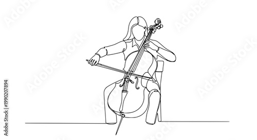 Cello musician playing string instrument in line art vector style for music posters, stage performance and creative design projects