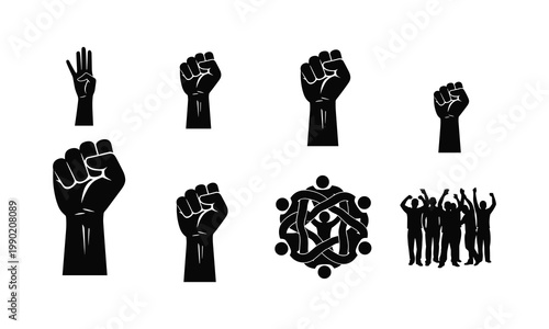 Juneteenth protest fists vector silhouette, unity symbol and people illustration.