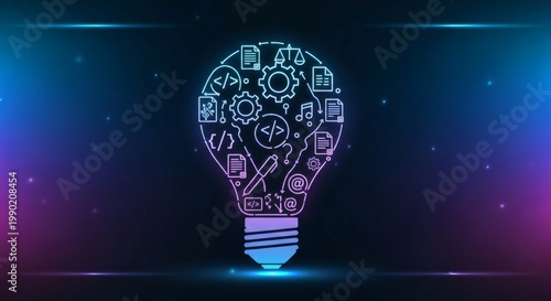 Glowing Light Bulb with Icons for World Intellectual Property Day