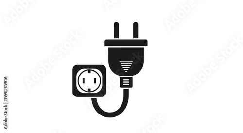 Black electric plug and socket icon on white background