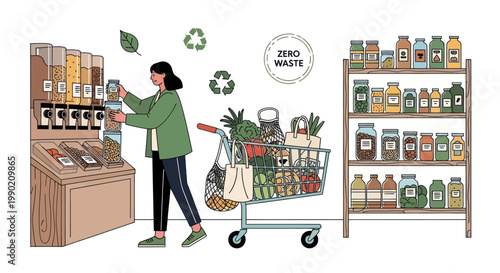 Woman Shopping at Zero Waste Store, Refill Station, Sustainable Living