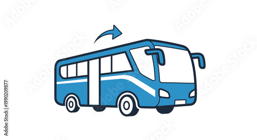 Blue bus icon with turning arrow, transportation and travel illustration