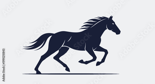 Silhouette illustration of a running horse in motion vector design dark navy blue equestrian animal galloping forward isolated on light background