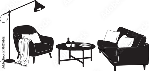 Black and white living room furniture sofa armchair