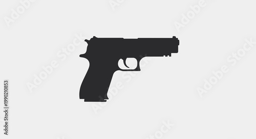 Silhouette of a Semi-Automatic Handgun on a White Background; Vector Illustration of a Pistol; Weapon Shape; Gun Art