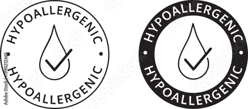 Hypoallergenic symbol with water drop and checkmark representing safe and gentle products for sensitive skin isolated on white background