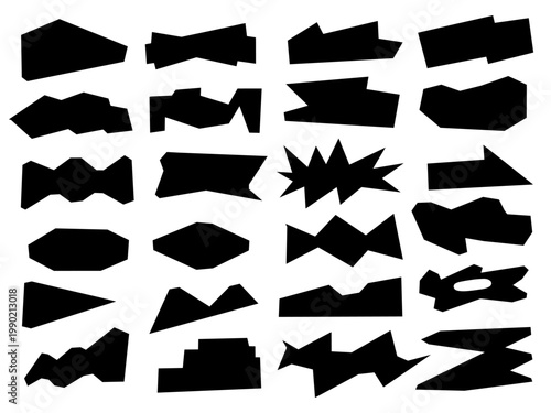 Abstract Label Banner Shapes Set Solid Black Badge Sticker Vector Collection