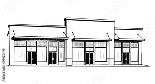 Commercial store facade with storefront awnings