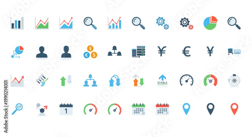 Data Analysis Icons Set: Charts, Graphs, Finance, SEO, UI, UX, Web Design Elements