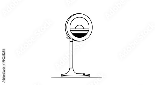 Mic stand audio studio microphone with circular pop filter and cable base line icon for podcast recording and broadcasting