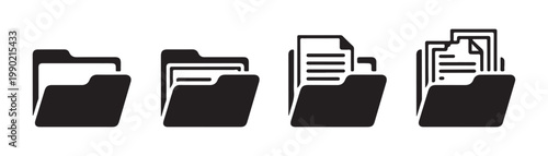 Set of file folder icons, a collection of document management symbols in various styles for organization.