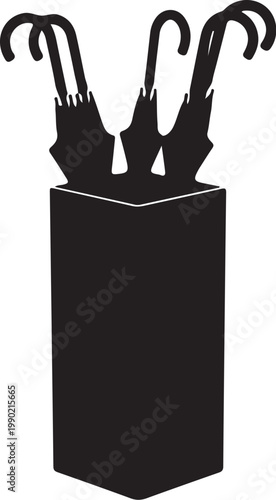 Black umbrella stand with three umbrellas holder rain